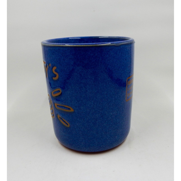 Lefty's Coffee Mug Cup Blue Glazed Pottery Thumb's Up Hazardous Warning - Picture 2 of 8